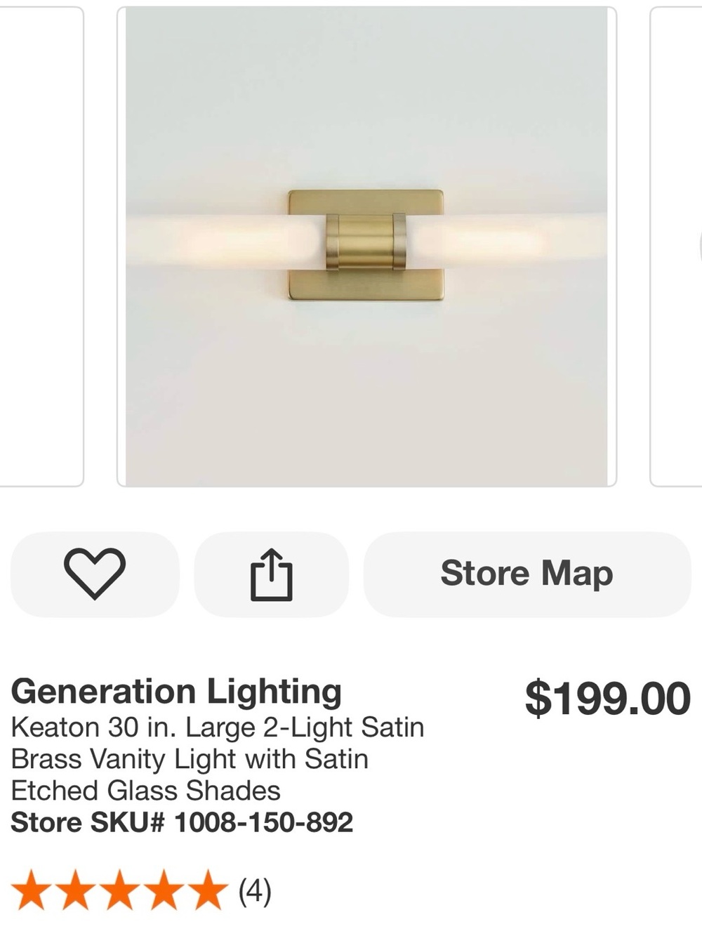 New Generation Lighting Keaton 2 light satin brass frosted glass vanity light